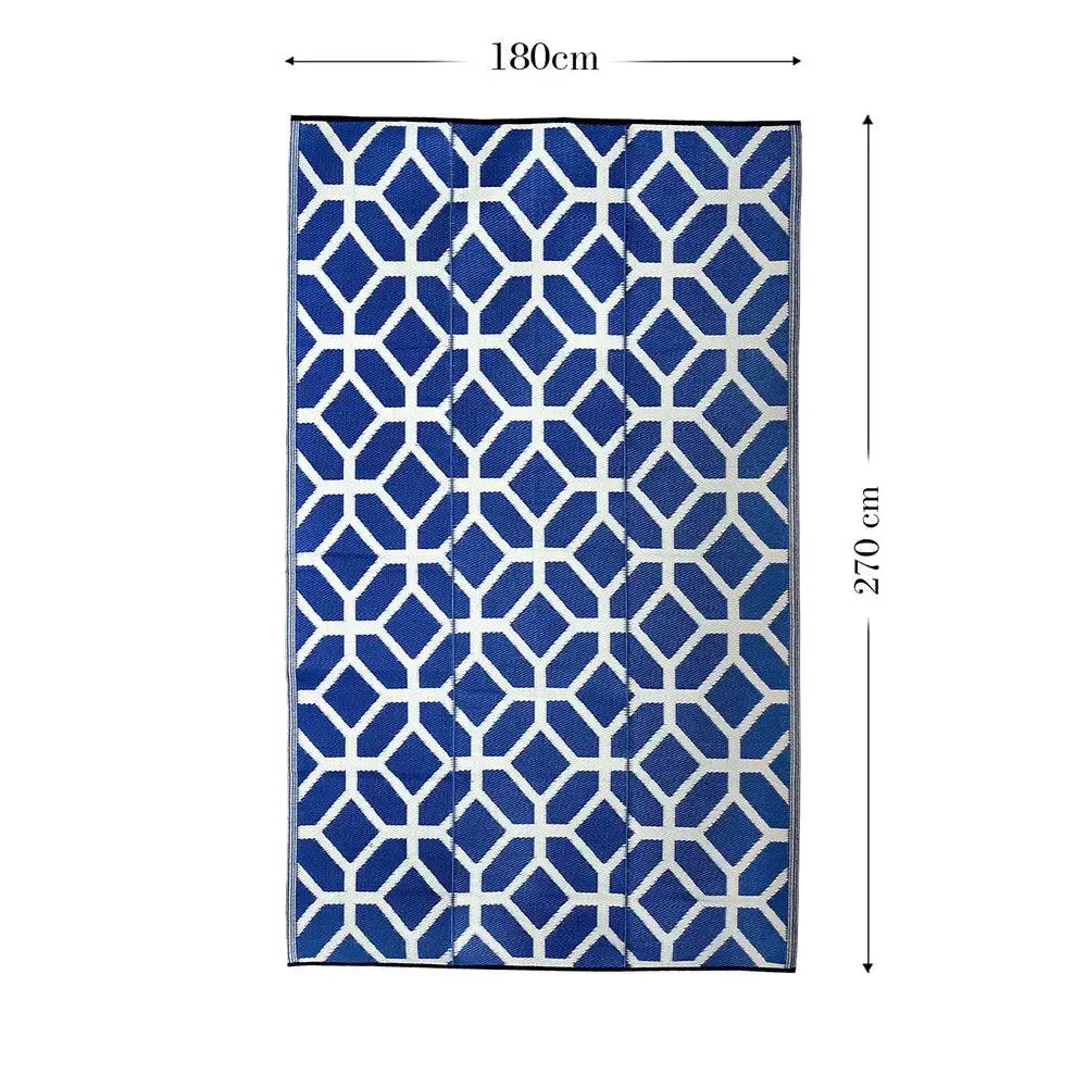 Blue & White Tessellation Pattern Big Floor Mat