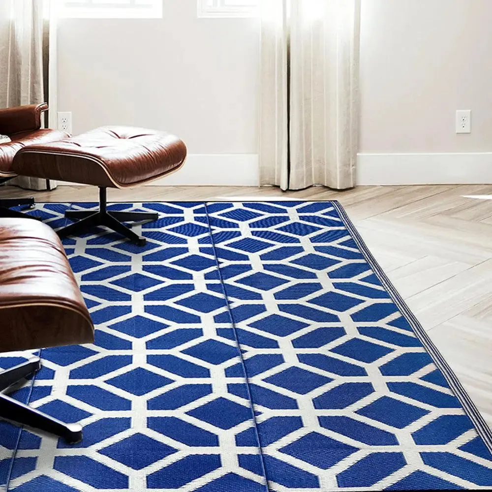 Blue & White Tessellation Pattern Big Floor Mat