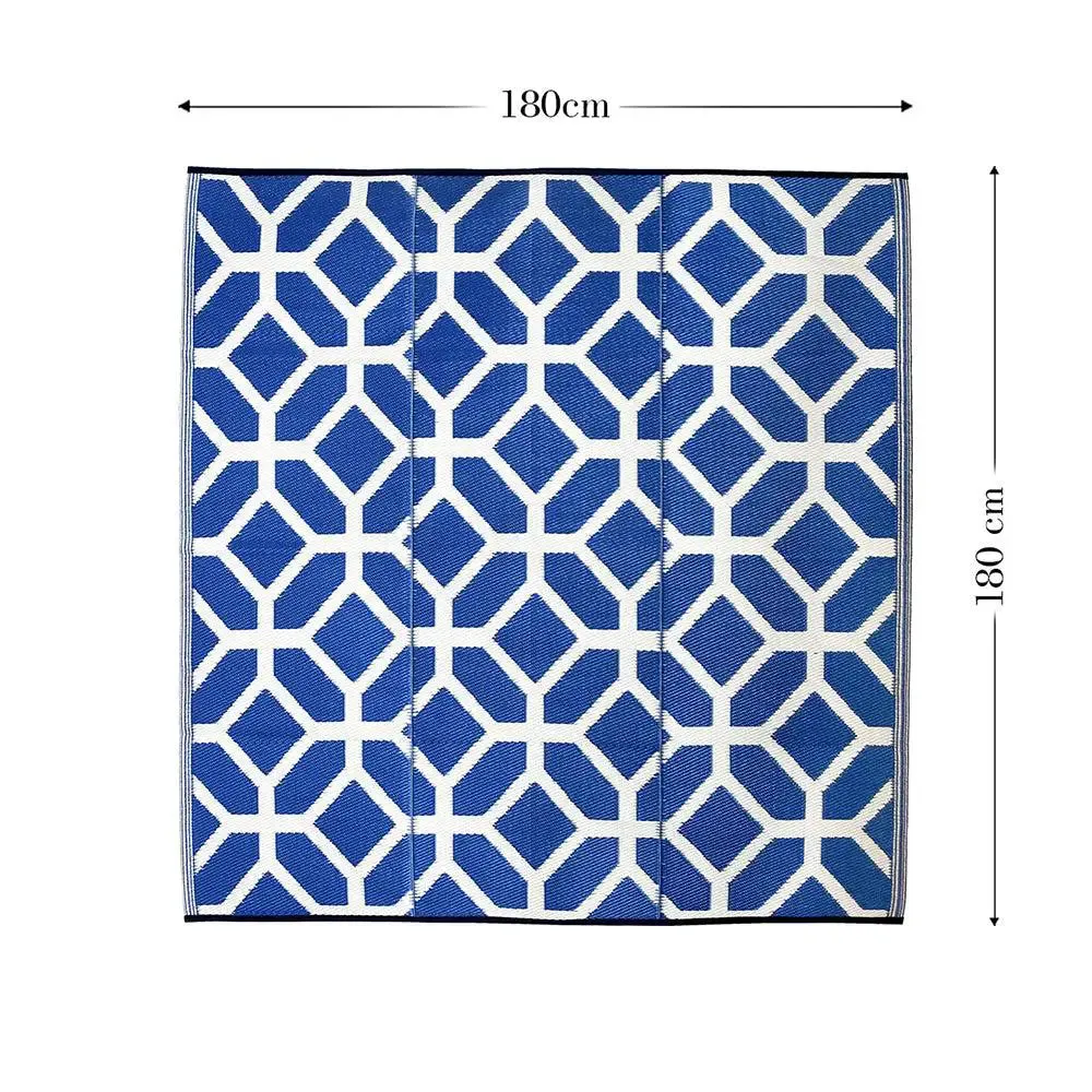 Blue & White Tessellation Pattern Big Floor Mat