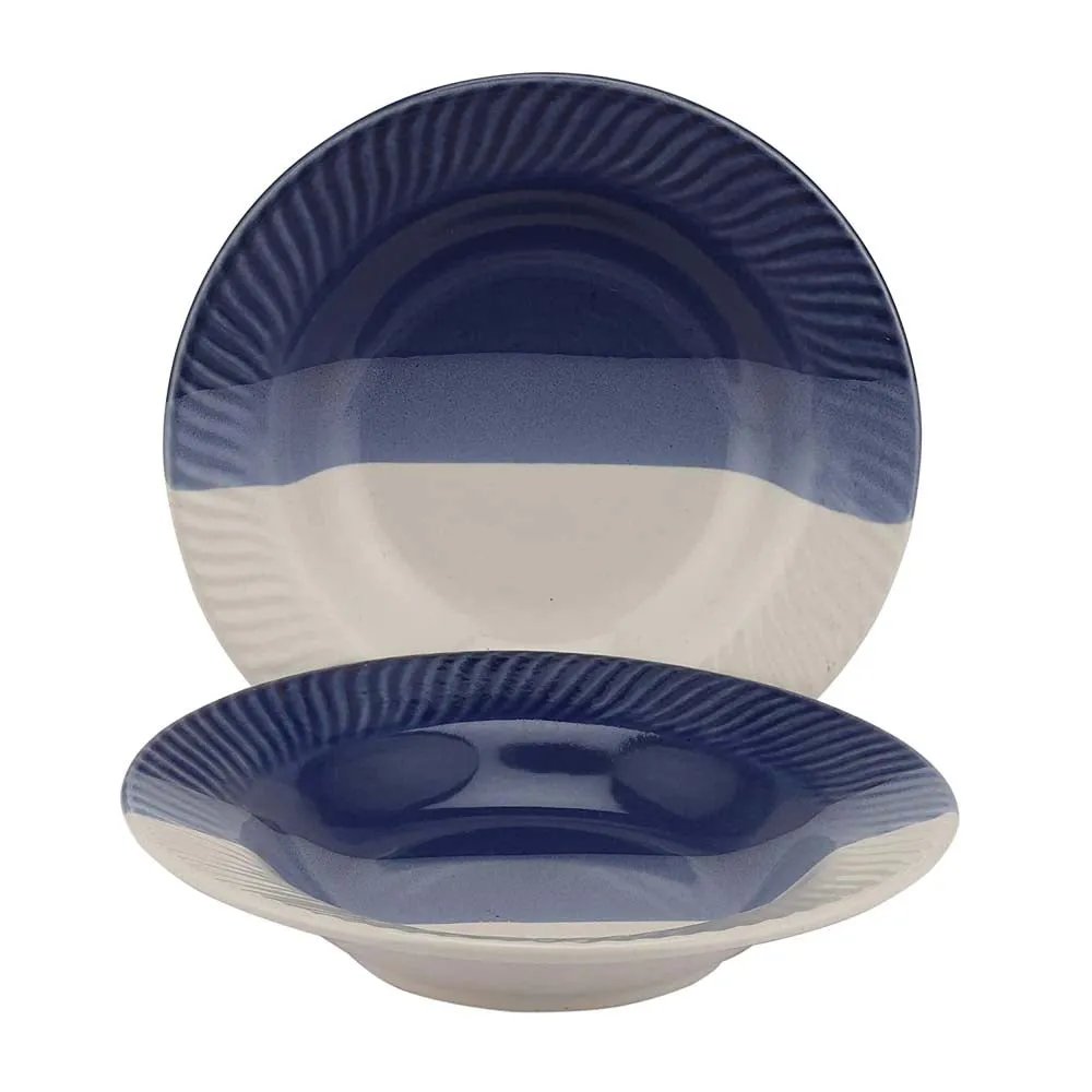 Blue & White Toned Ceramic Dinner Plates Set Of 2