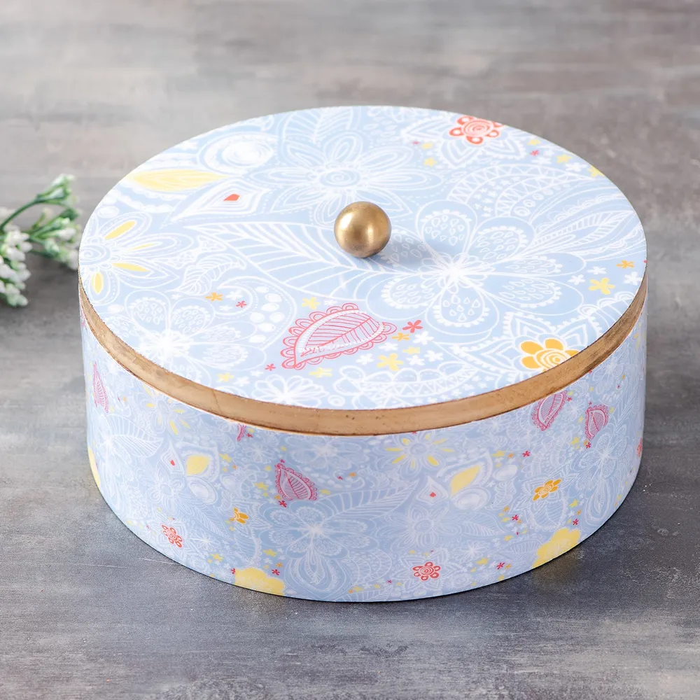 Blue Wood & Stainless Steel Jars Masala/ Spice Box