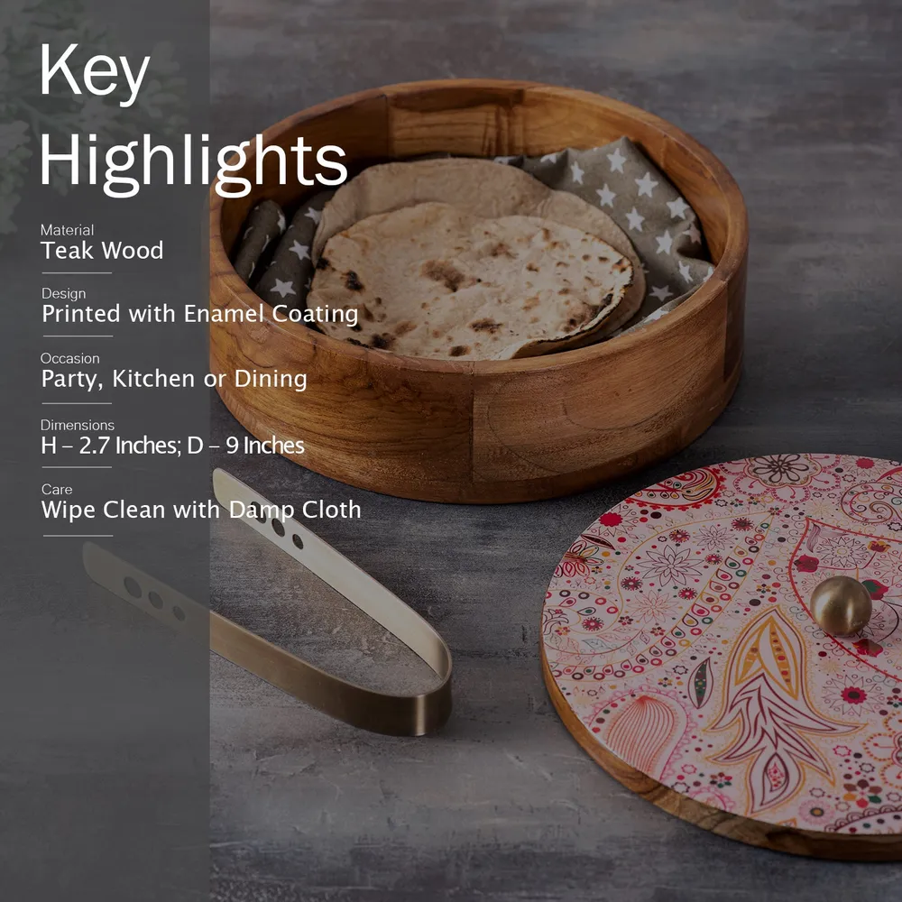 Blue Wooden With Enamel Casserole/Chapatti Box With Tong