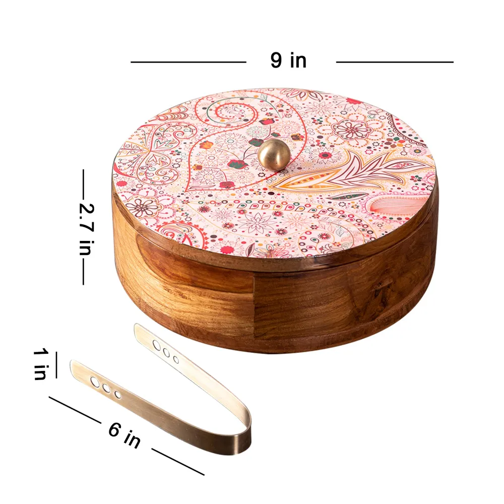 Blue Wooden With Enamel Casserole/Chapatti Box With Tong