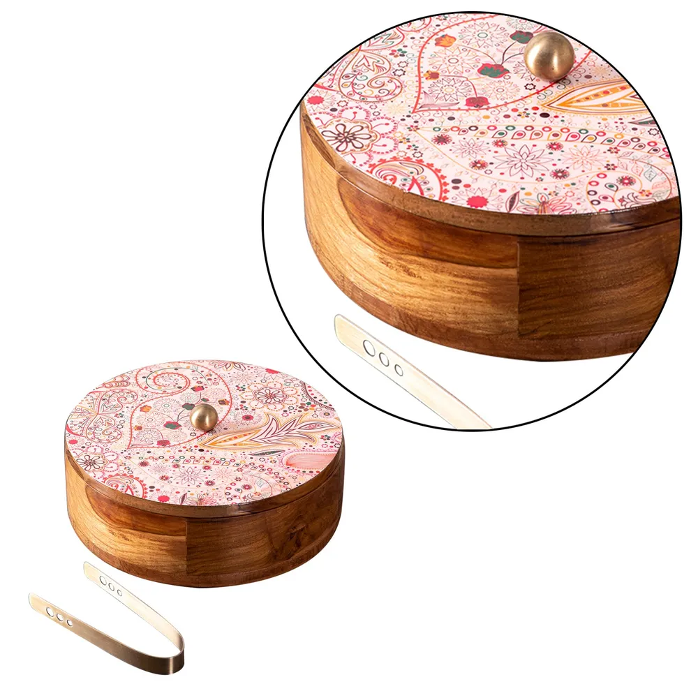 Blue Wooden With Enamel Casserole/Chapatti Box With Tong