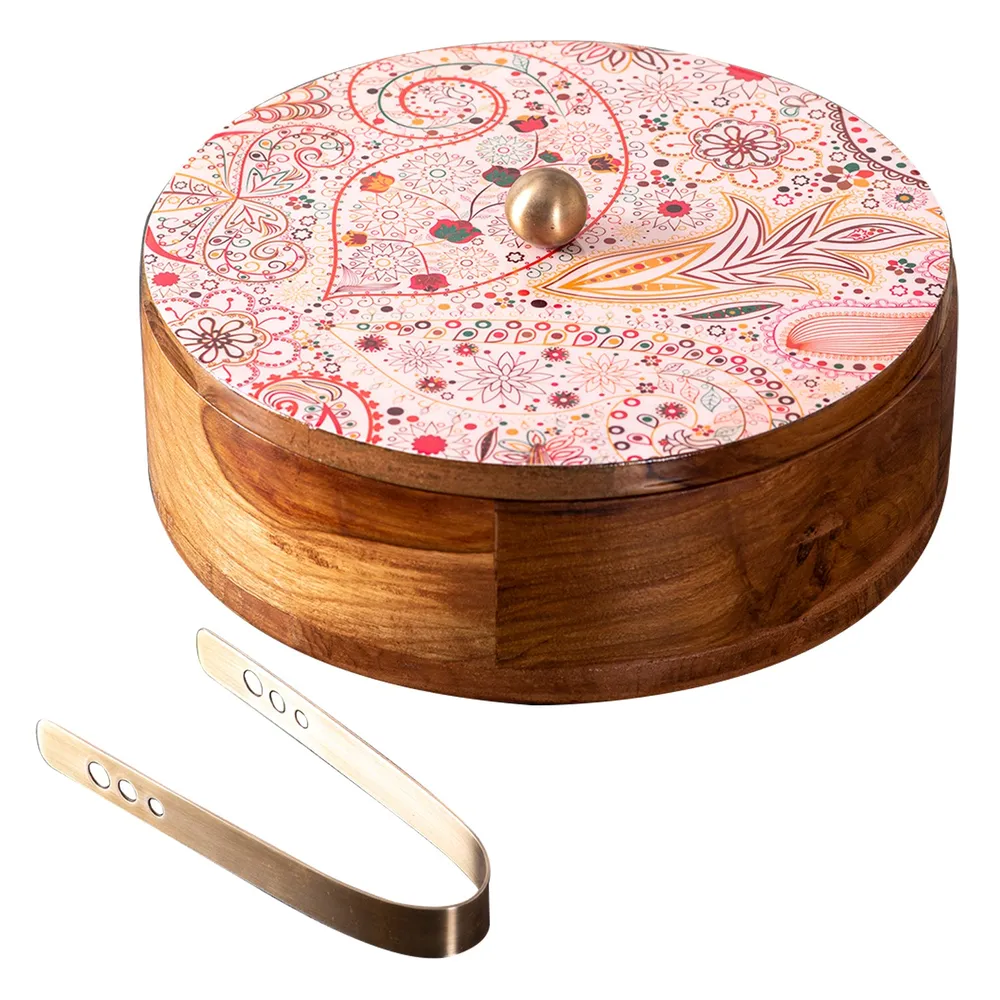 Blue Wooden With Enamel Casserole/Chapatti Box With Tong