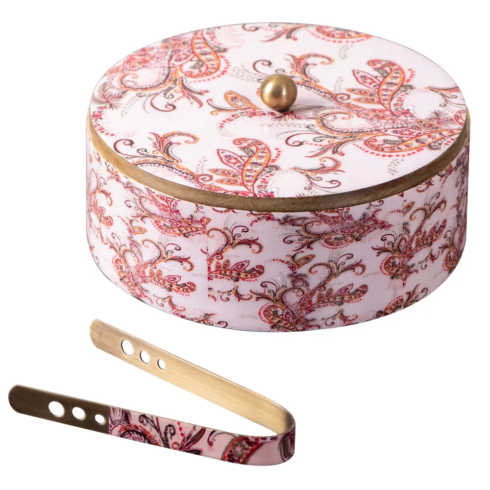 Blue Wooden With Enamel Casserole/Chapatti Box With Tong
