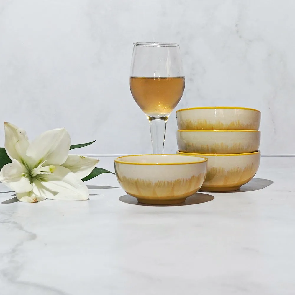Blue & Yellow Sprayed Ceramic Bowl Set Of 4