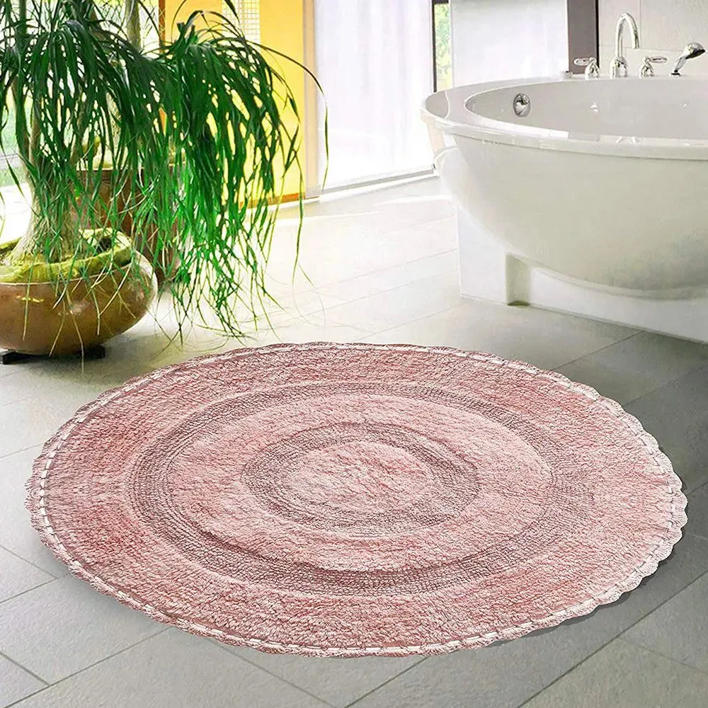 Blush Pink Cotton Soft Round Bathmat 60 cm