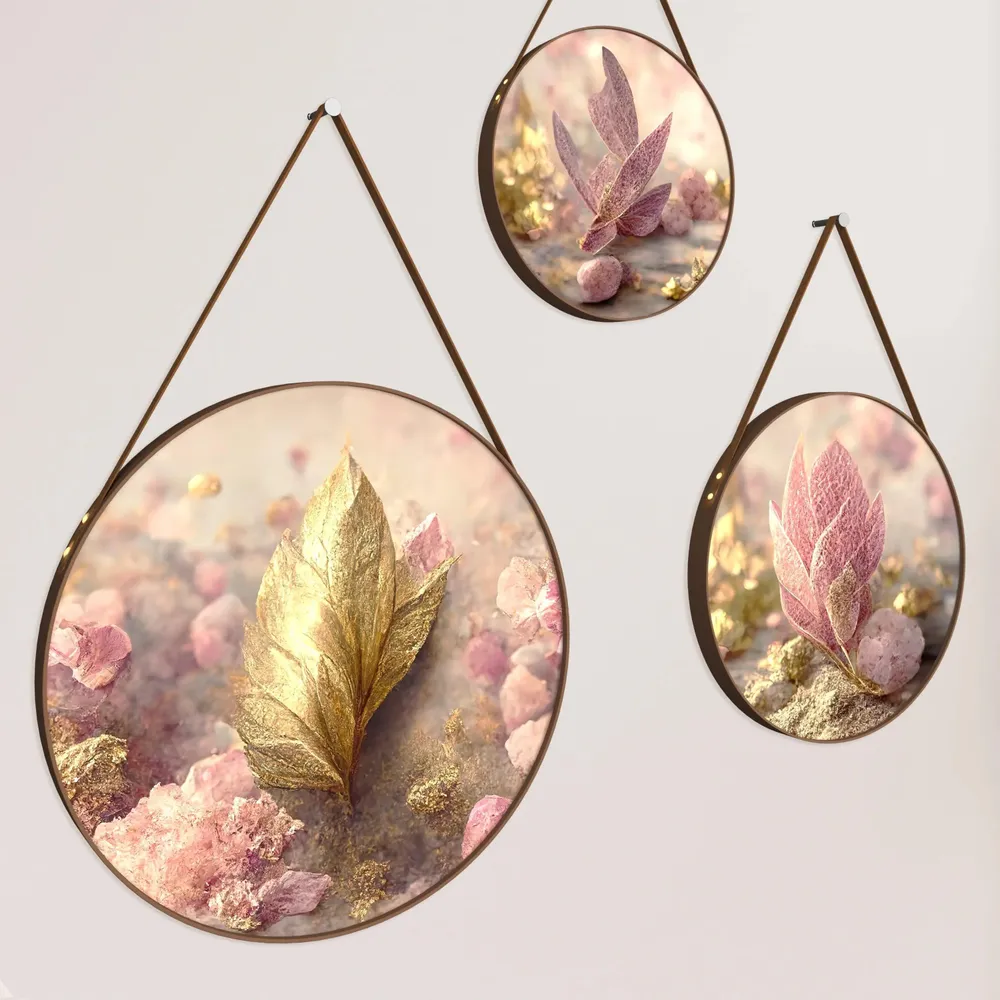 Blush Pink Leaves Round Framed Wall Art Set of 3