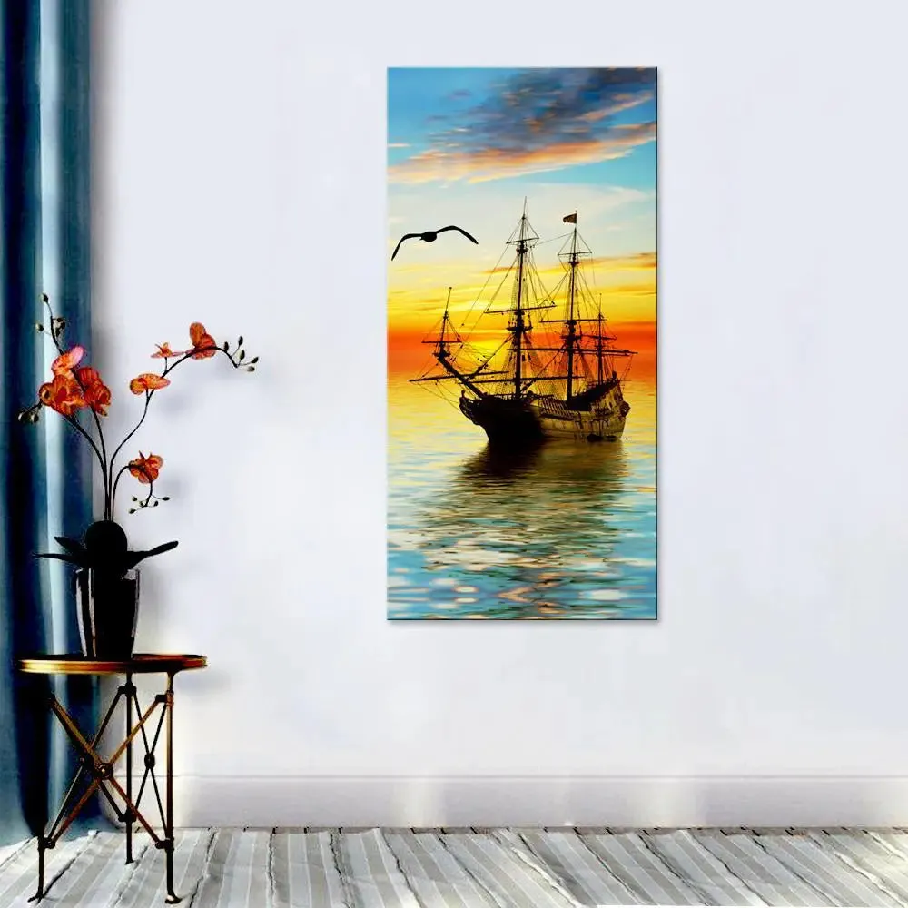 Boat in Sunrise Canvas Printed Wall Painting With Frame