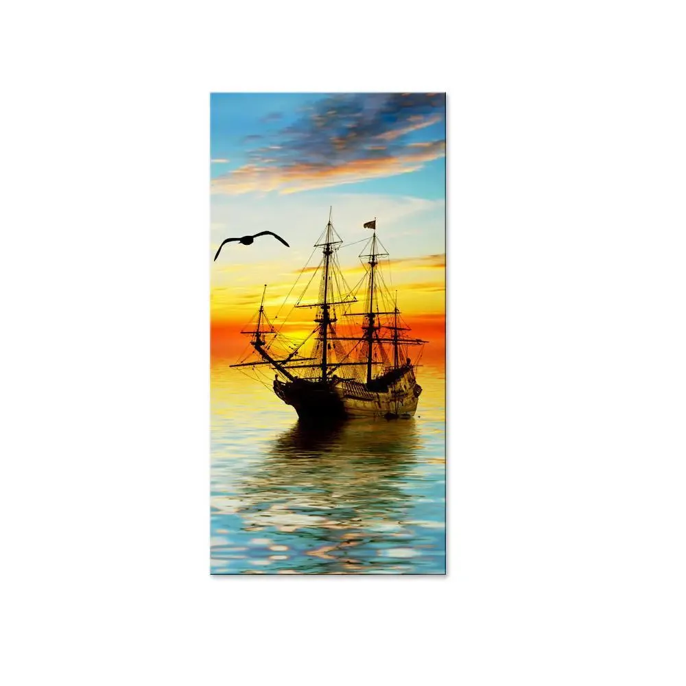 Boat in Sunrise Canvas Printed Wall Painting With Frame