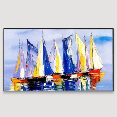 Boats in Sea Beautiful Scenery Canvas Printed Painting