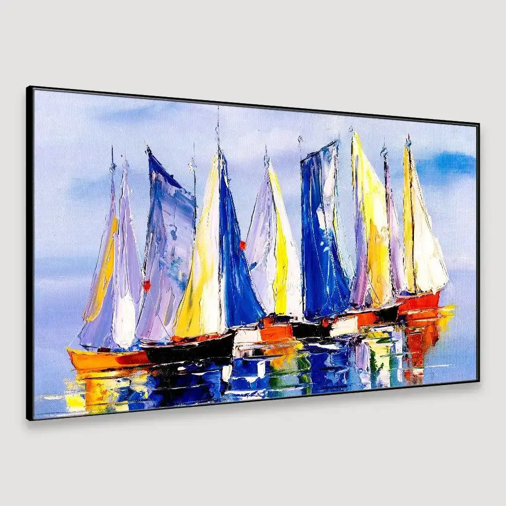 Boats in Sea Beautiful Scenery Canvas Printed Painting With Frame