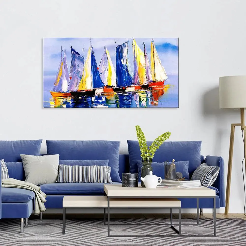 Boats in Sea Beautiful Scenery Canvas Printed Painting With Frame