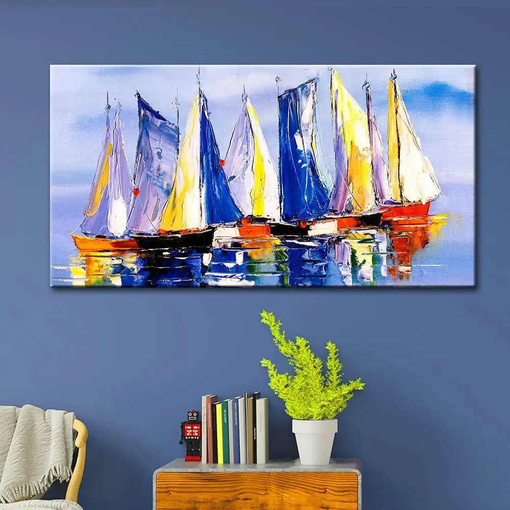 Boats in Sea Beautiful Scenery Canvas Printed Painting With Frame
