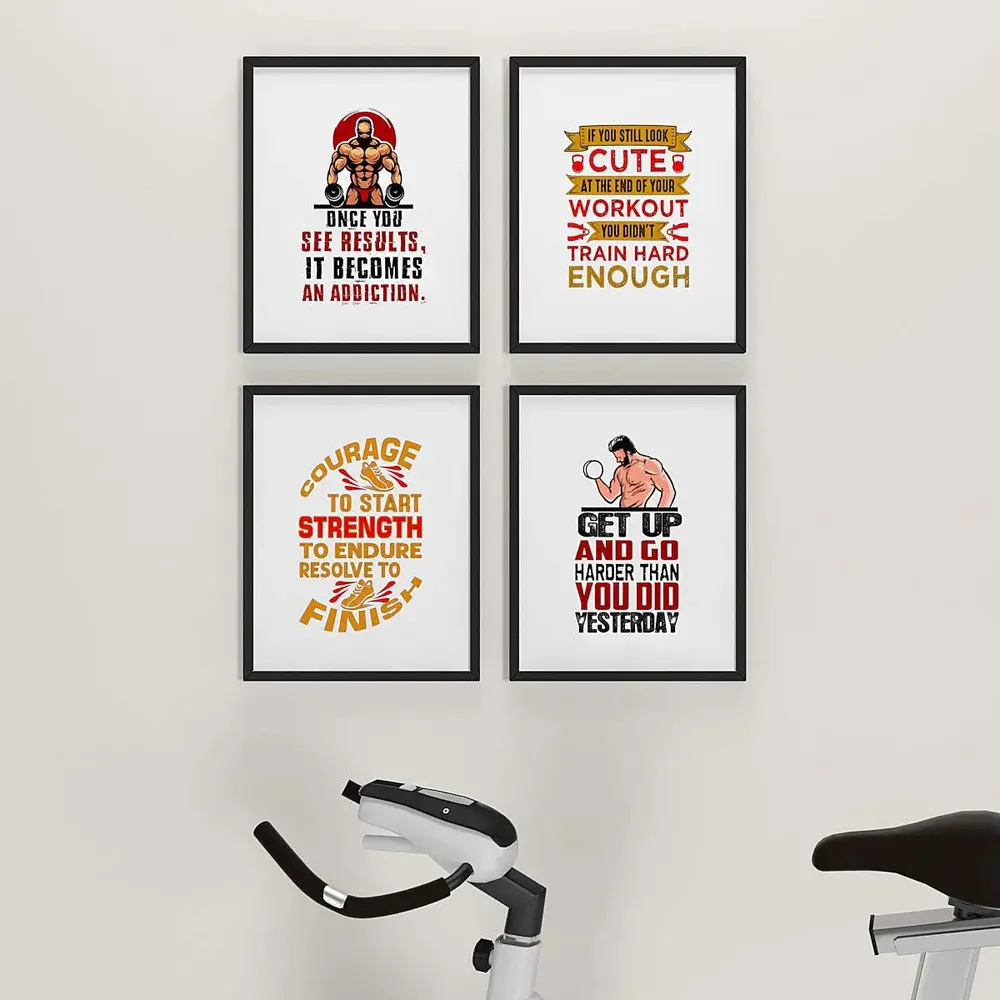 Bodybuilding Gym Quotes Set of 4 frames with Break Resistant Clear Acrylic Glass