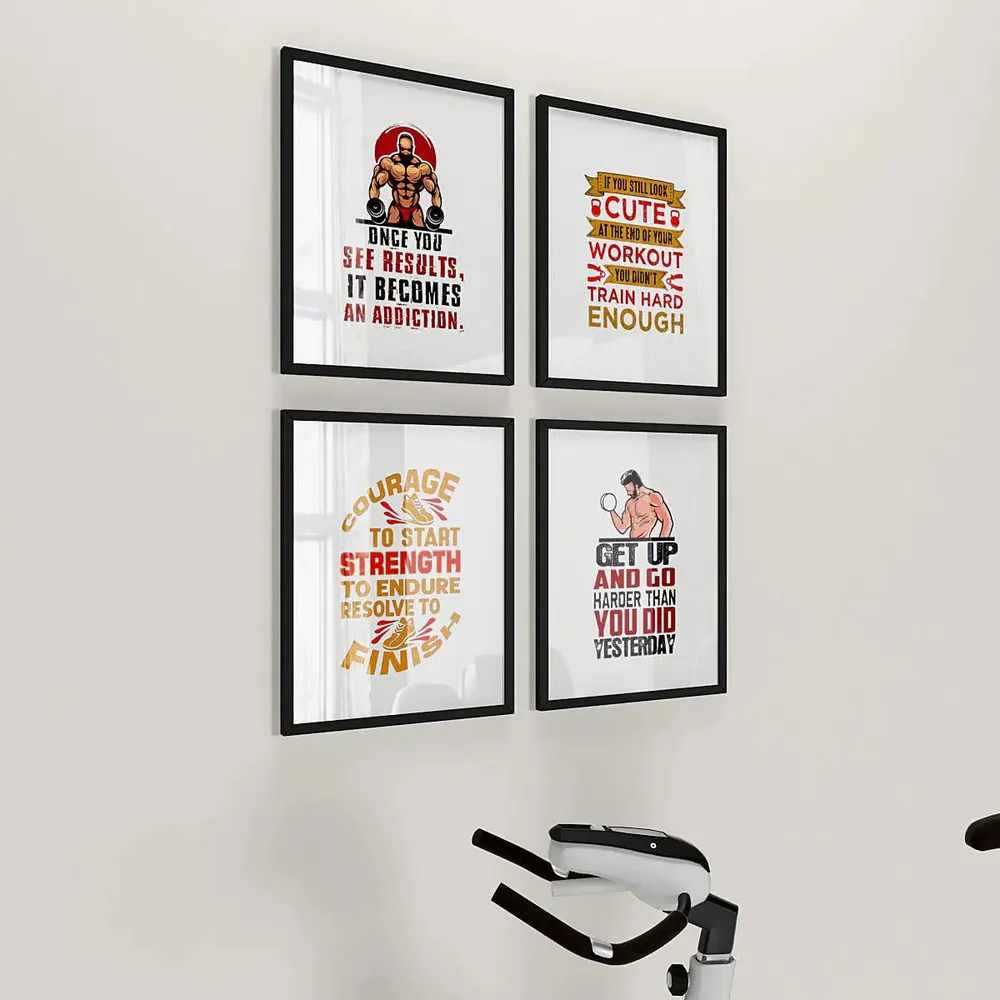 Bodybuilding Gym Quotes Set of 4 frames with Break Resistant Clear Acrylic Glass