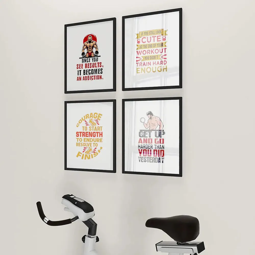 Bodybuilding Gym Quotes Set of 4 frames with Break Resistant Clear Acrylic Glass