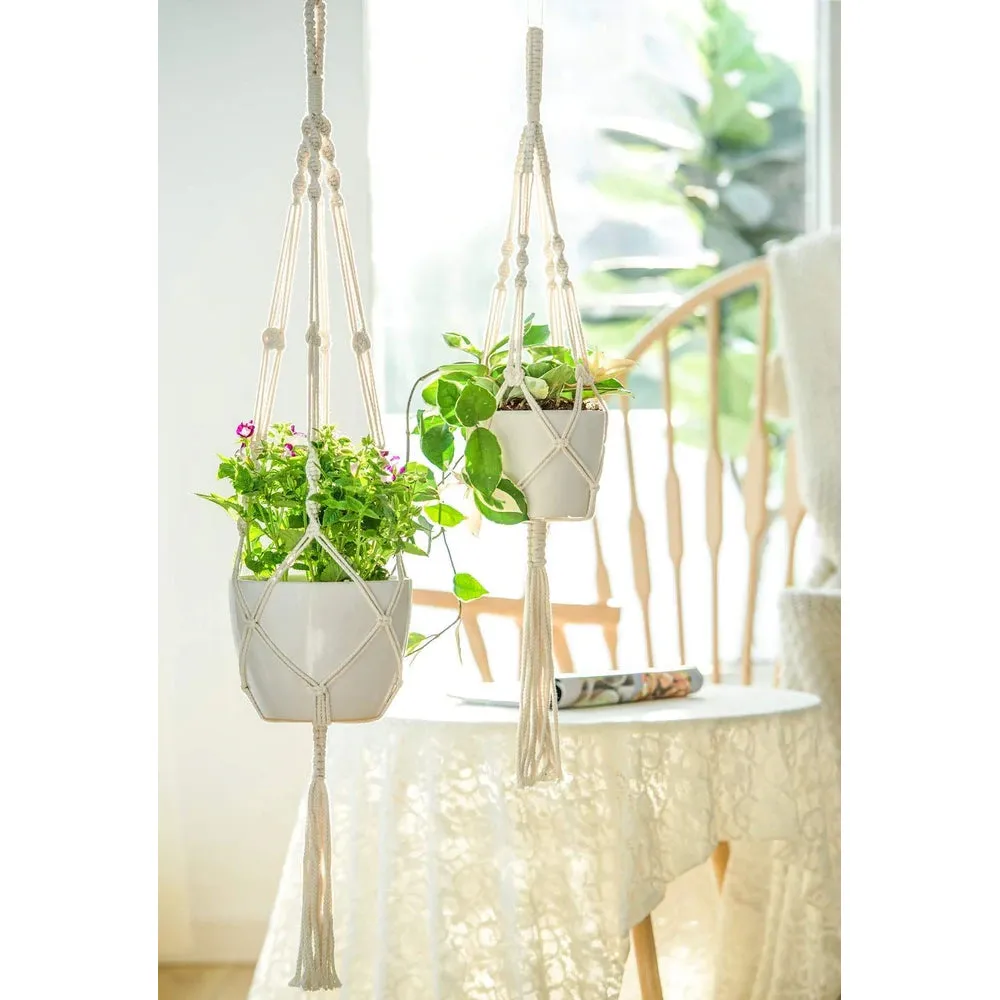 Bohemian Cotton Planter Hanger with Long Bottom Tassel- Set of 2