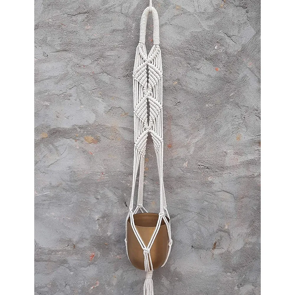 Bohemian Designer Cotton Planter Hanger with Metal Pot