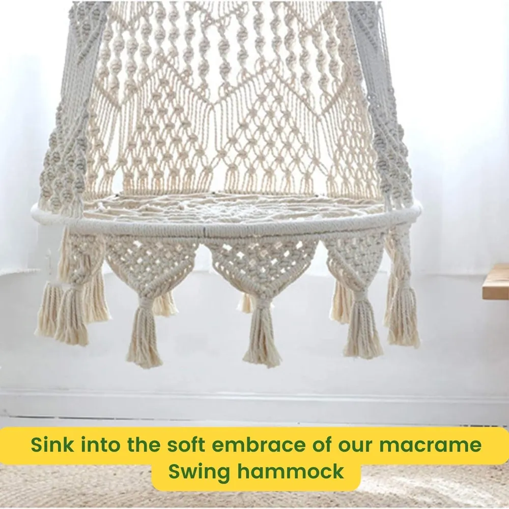 Boho-inspired Durable Knotted Macrame Swing Hammock