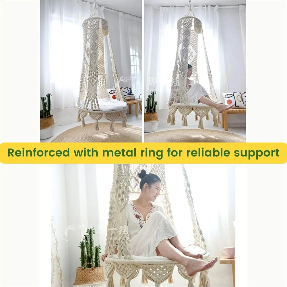 Boho-inspired Durable Knotted Macrame Swing Hammock