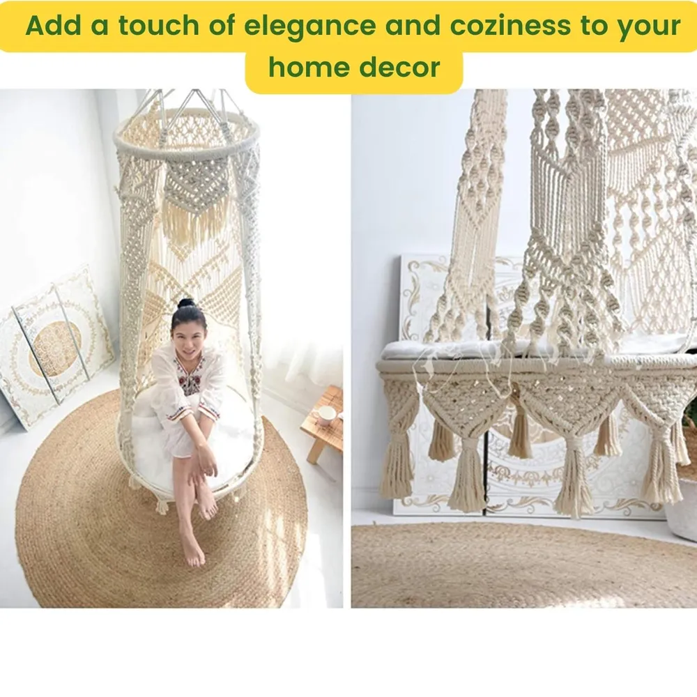 Boho-inspired Durable Knotted Macrame Swing Hammock