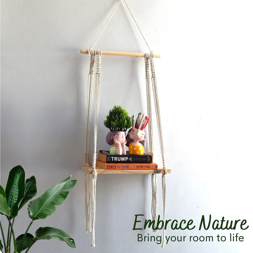 Boho-inspired Off-white Durable Macrame Wall Hanging Shelf