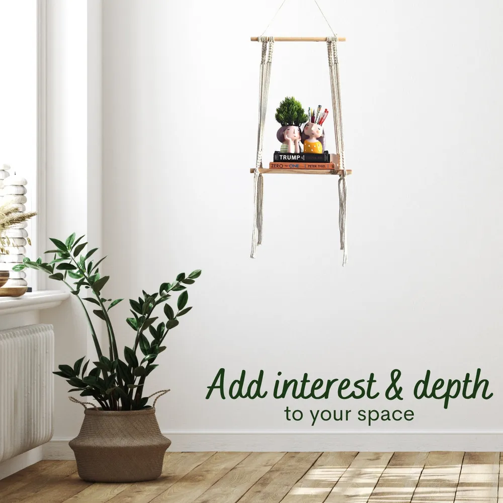 Boho-inspired Off-white Durable Macrame Wall Hanging Shelf