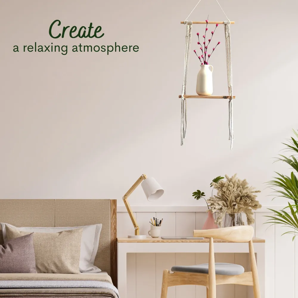 Boho-inspired Off-white Durable Macrame Wall Hanging Shelf