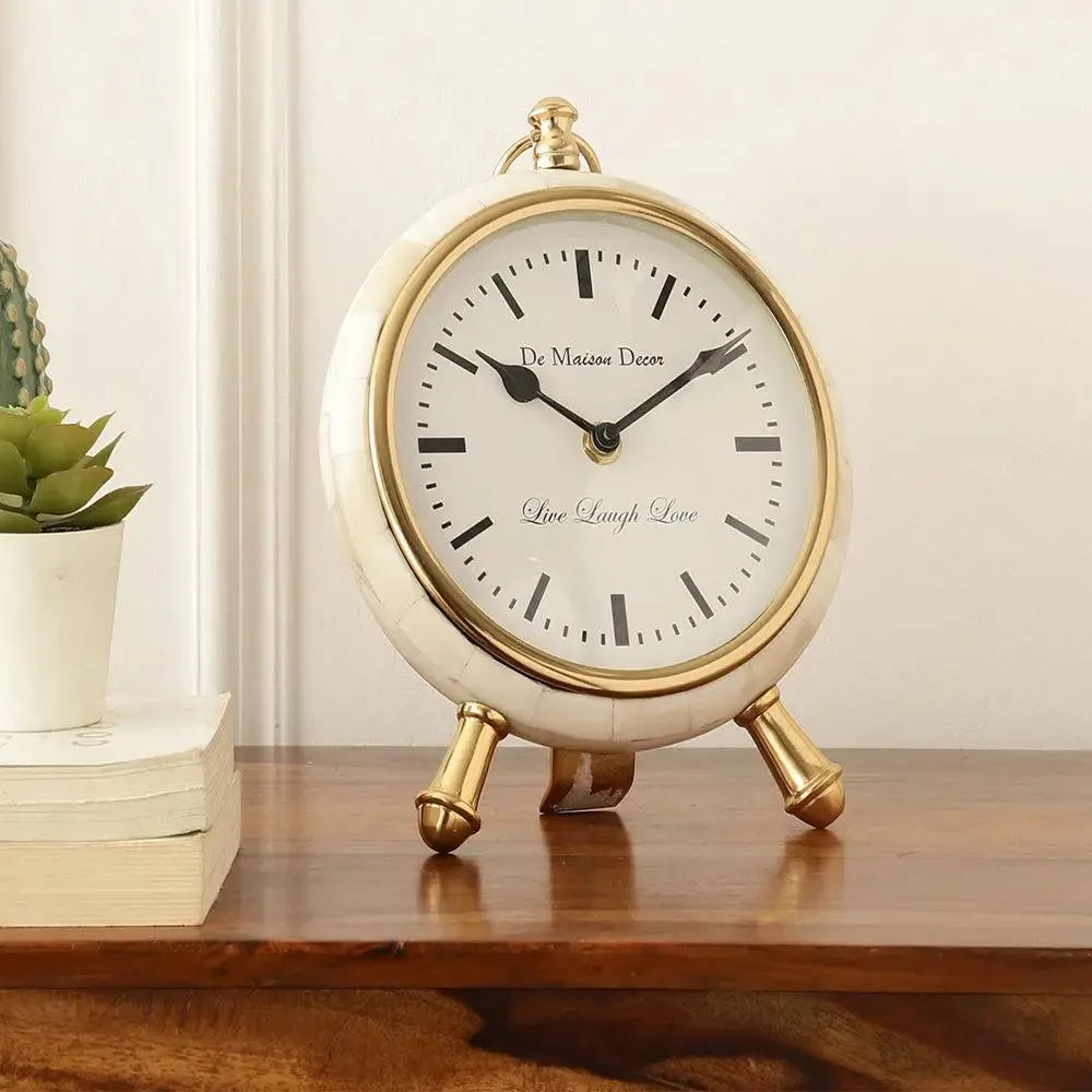 Bone-Framed Desk Clock in Gold Finish with 2 sleek gold stands