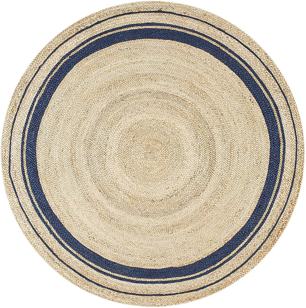 Bottle Green Bordered Artsy Round Jute Rug XS (2*2ft)