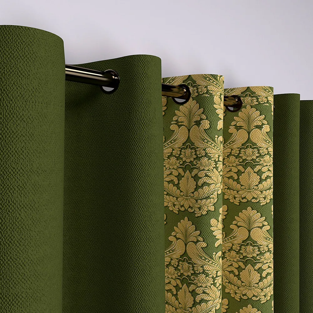 Bottle Green Damask Designer Layered Door Curtain Medium Single Piece (7ft)