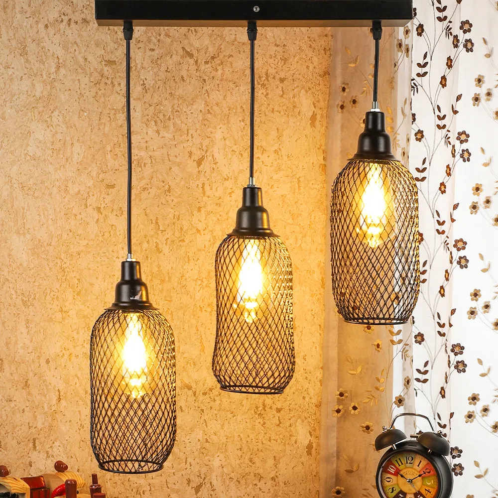 Bottle Motif Caged Tripple Cluster Hanging Light