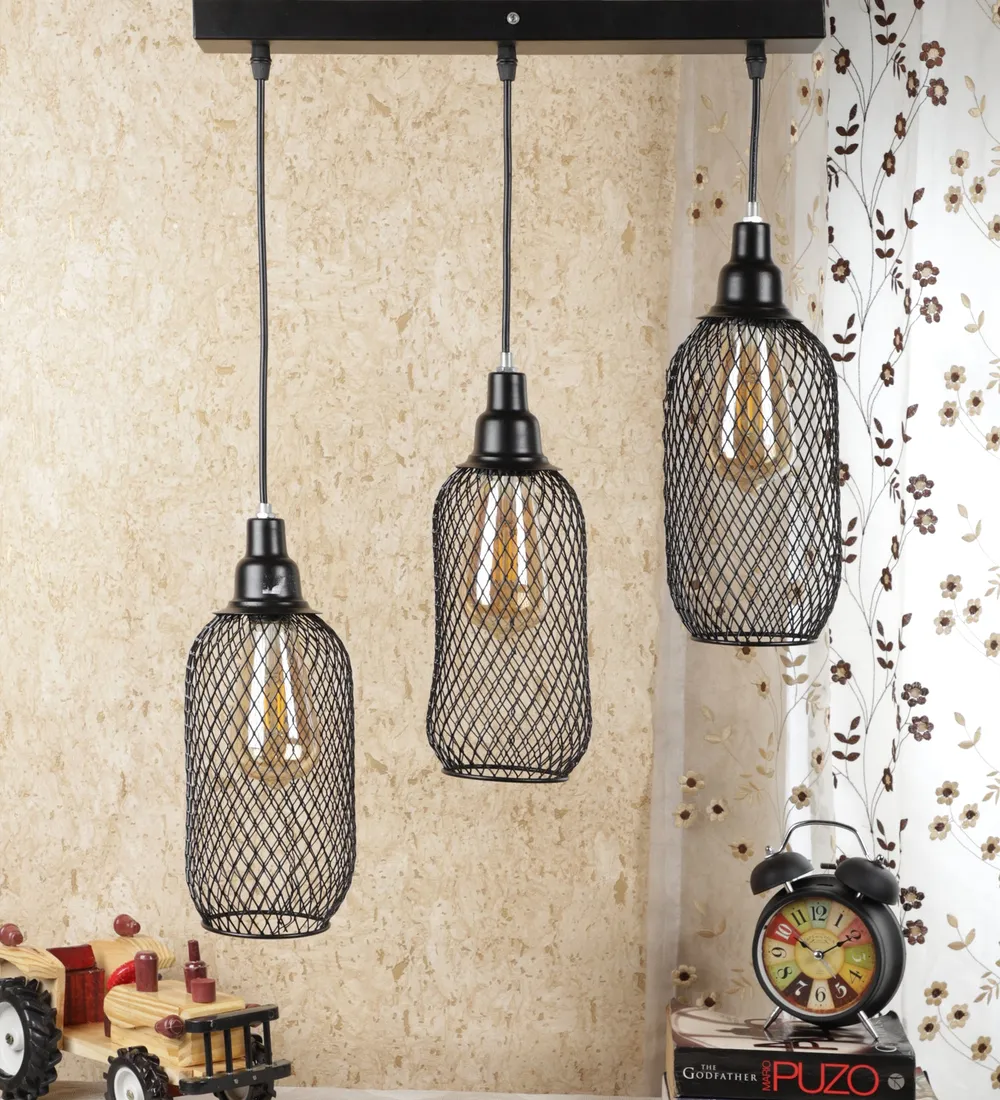 Bottle Motif Caged Tripple Cluster Hanging Light