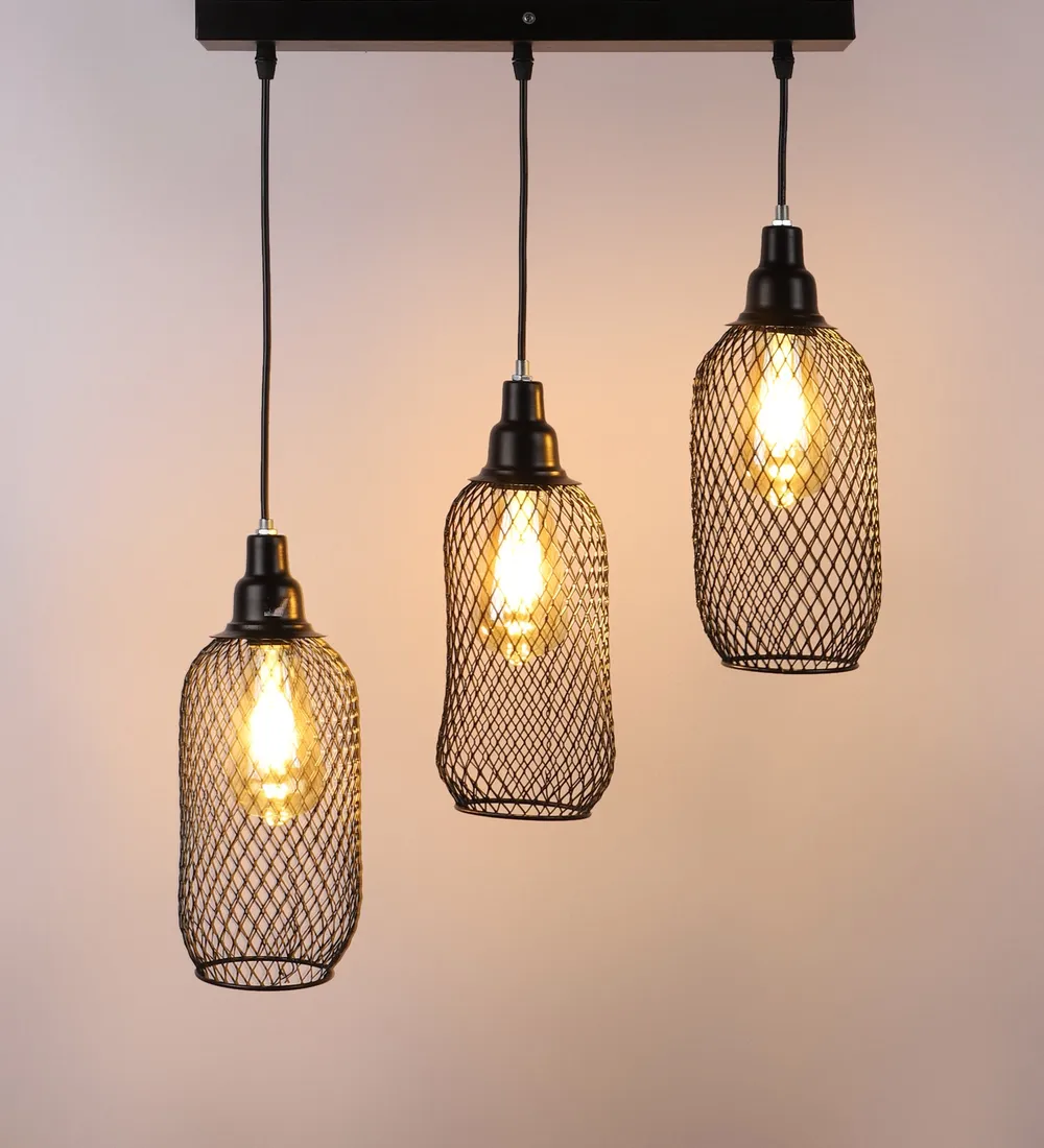 Bottle Motif Caged Tripple Cluster Hanging Light