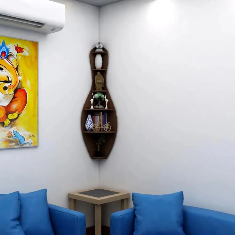 Bowling Shape Wood Corner Wall Shelf Large Size / Book Shelf,Walnut Finish