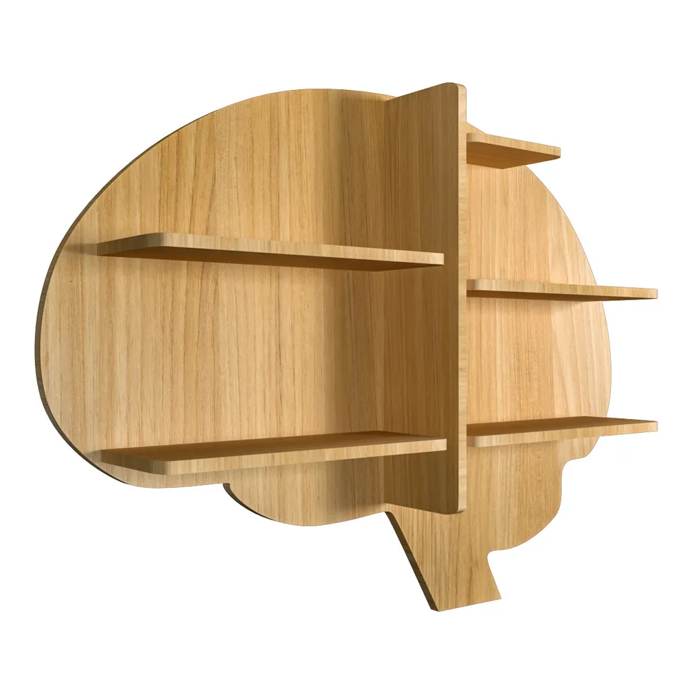Brain Shape Backlit Wood Wall Shelf / Book Shelf / Night Light, Light Oak Finish Regular ( 32 inches x 24 inches )