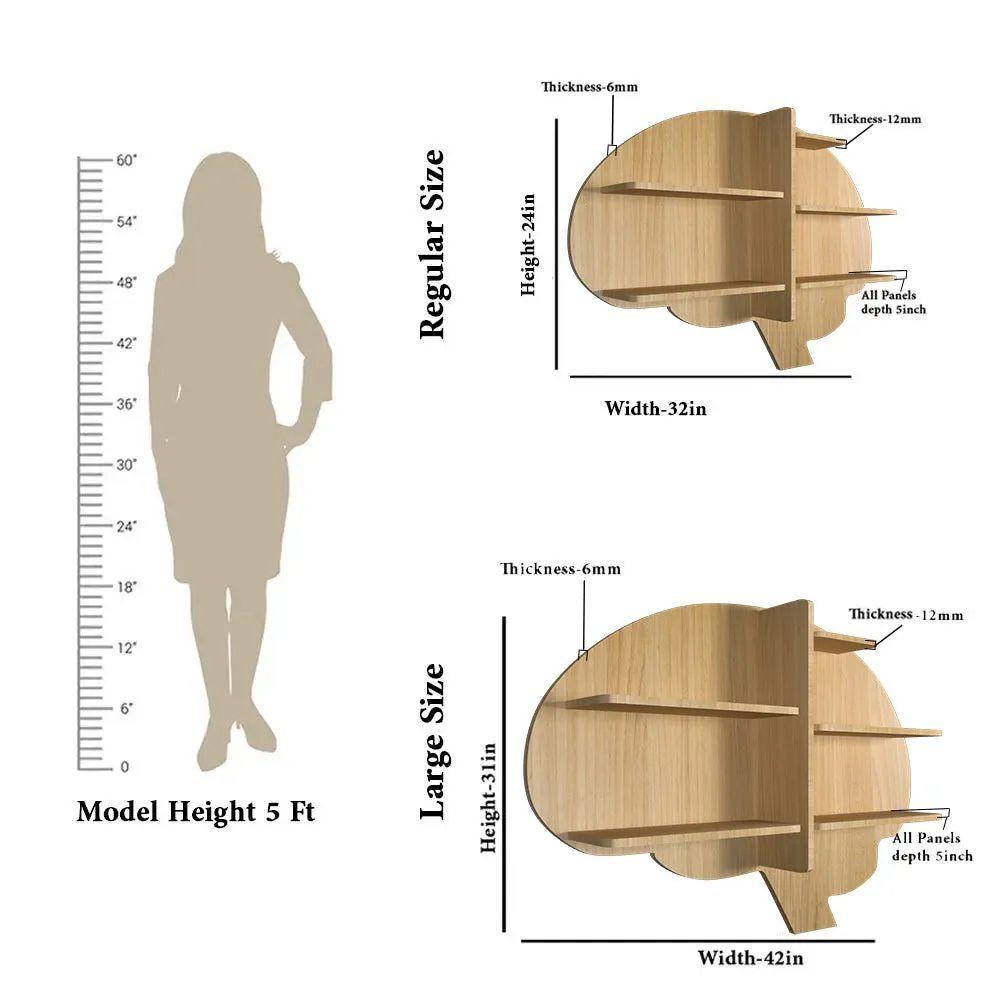 Brain Shape Backlit Wood Wall Shelf / Book Shelf / Night Light, Light Oak Finish Regular ( 32 inches x 24 inches )