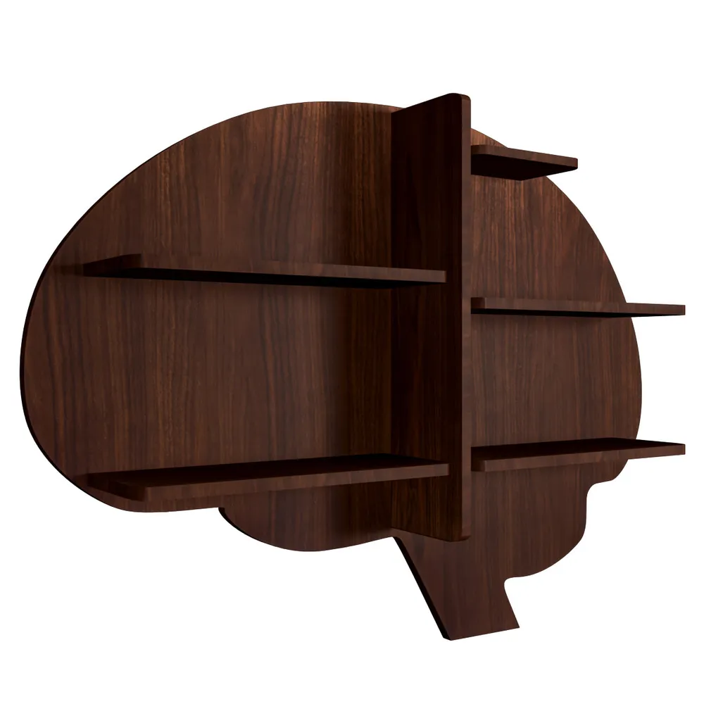Brain Shape Backlit Wood Wall Shelf / Book Shelf / Night Light, Walnut Finish Regular ( 32 inches x 24 inches )