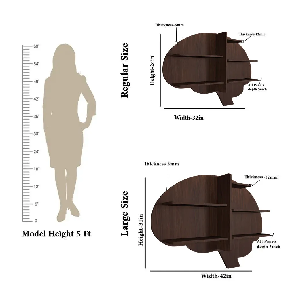 Brain Shape Backlit Wood Wall Shelf / Book Shelf / Night Light, Walnut Finish Regular ( 32 inches x 24 inches )