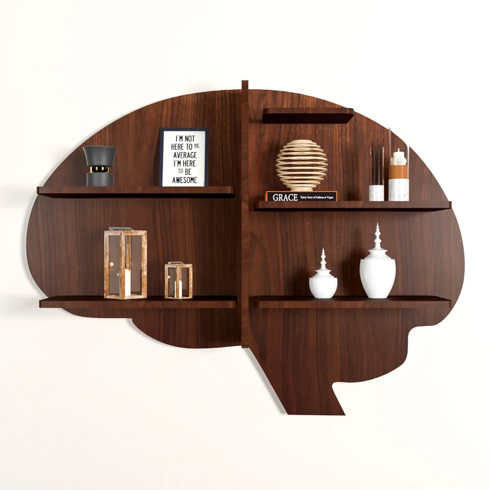 Brain Shape Backlit Wood Wall Shelf / Book Shelf / Night Light, Walnut Finish Regular ( 32 inches x 24 inches )