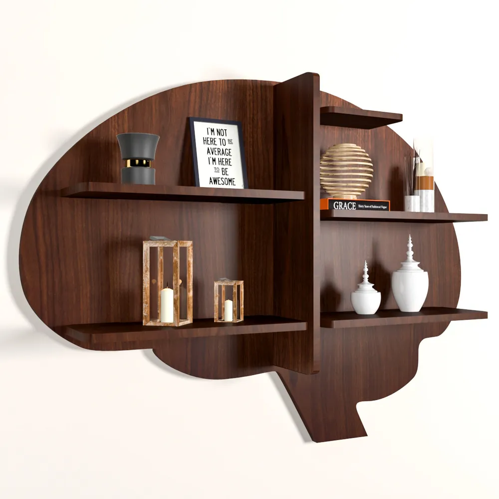Brain Shape Backlit Wood Wall Shelf / Book Shelf / Night Light, Walnut Finish Regular ( 32 inches x 24 inches )