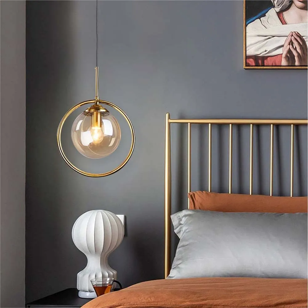 Brass Gold Finish Amber Glass Ceiling Chandelier