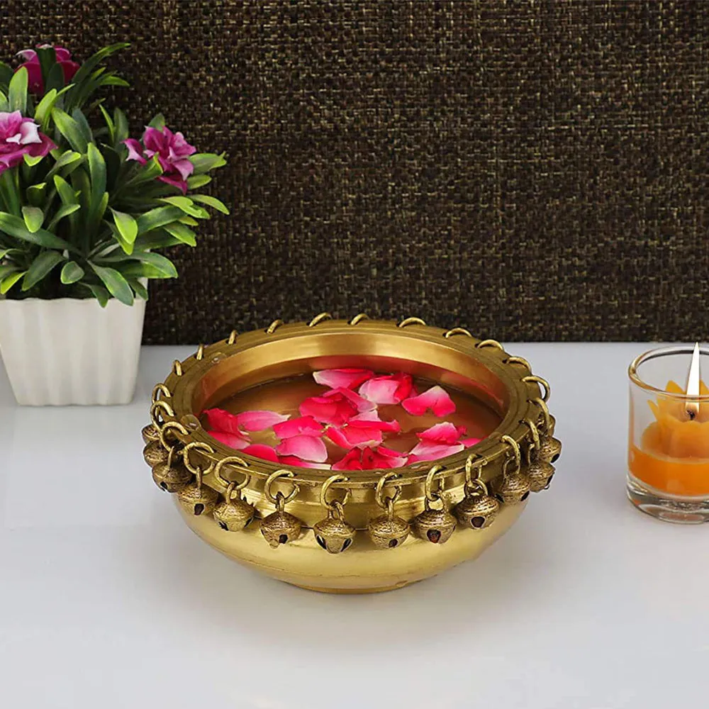 Brass Urli Bowl With Ghungroo Work Small 6x6x3 (inches)