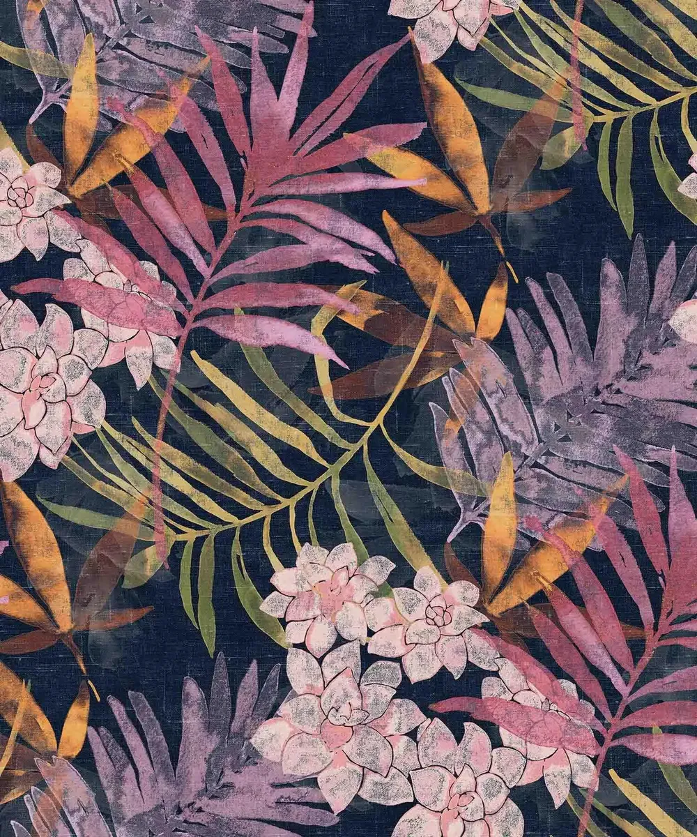 Breezy Botanicals Textured Premium Wallpaper- Modern Bites dark multi-color