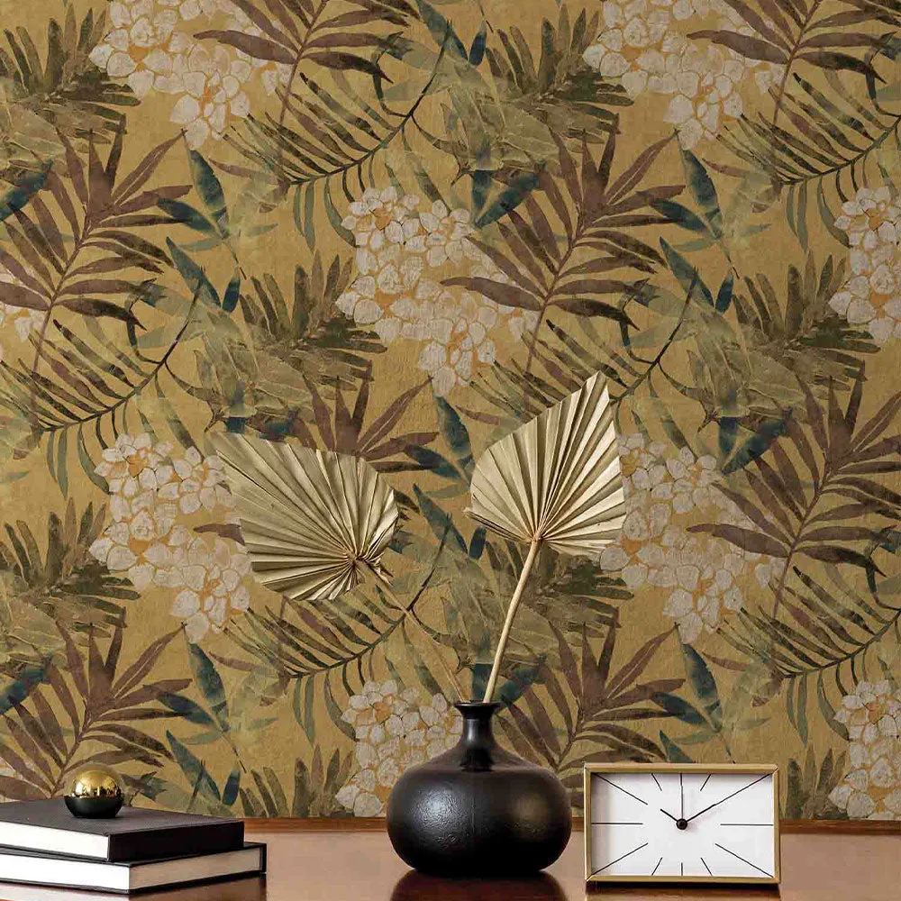 Breezy Botanicals Textured Premium Wallpaper- Modern Bites dark multi-color