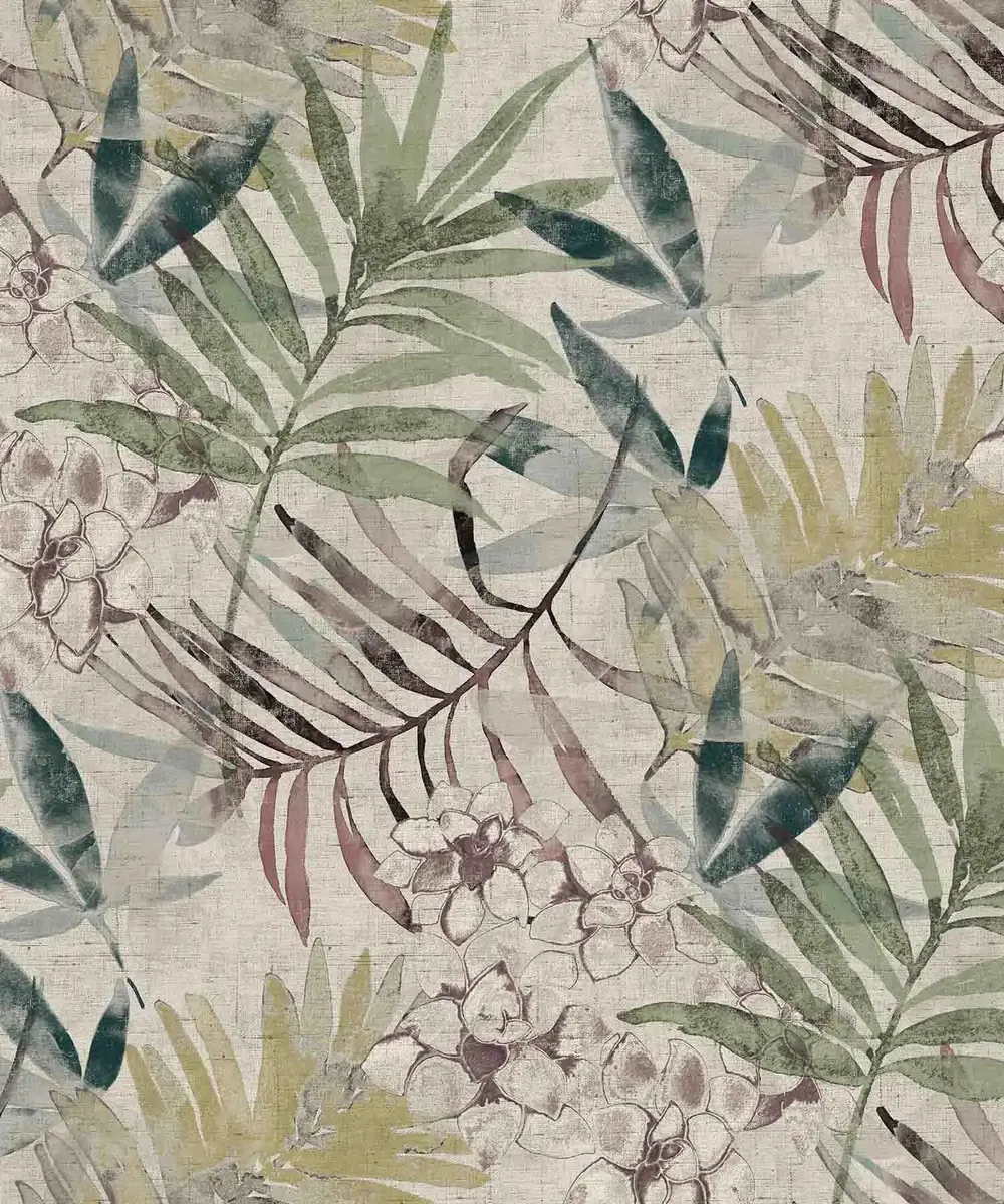 Breezy Botanicals Textured Premium Wallpaper- Modern Bites dark multi-color