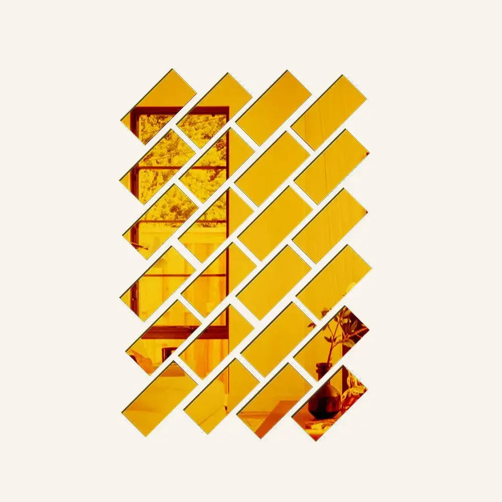 Bricks-Shaped Golden Wall Mirror Stickers