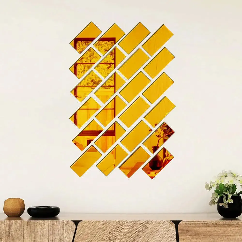 Bricks-Shaped Golden Wall Mirror Stickers
